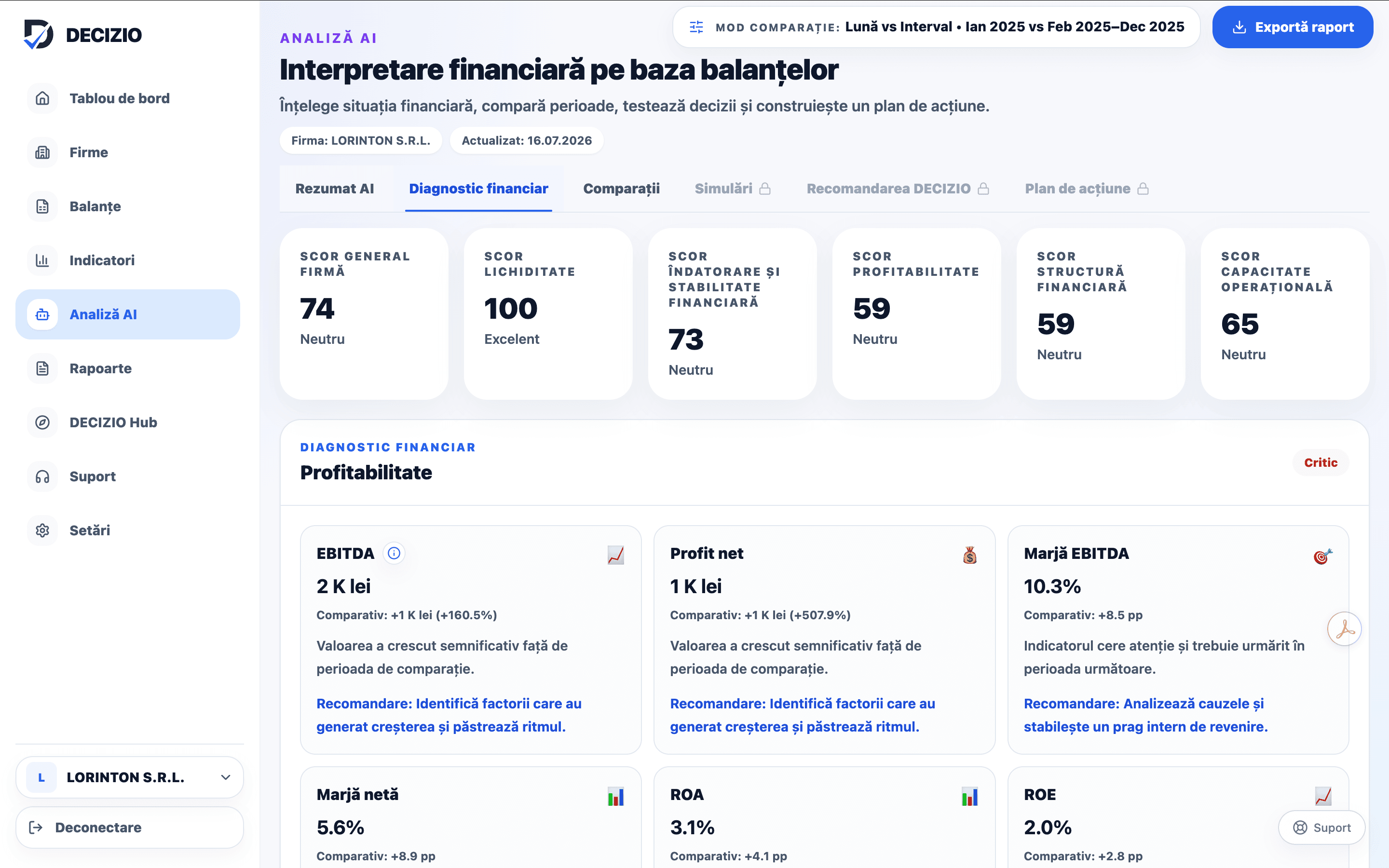 Analiză financiară AI în DECIZIO